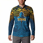 Personalized Gold Coast Titans Button Sweatshirt Polynesian Tribal Pattern Style