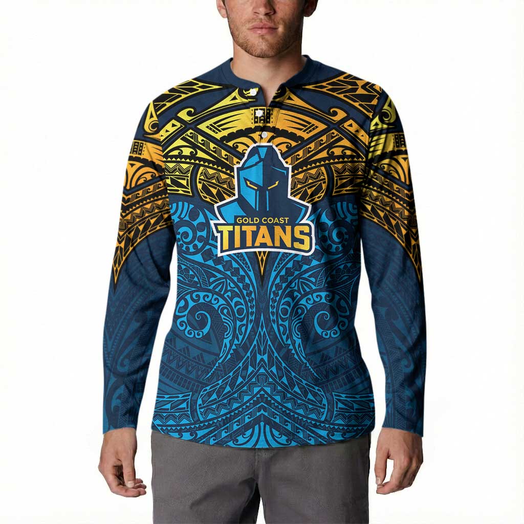Personalized Gold Coast Titans Button Sweatshirt Polynesian Tribal Pattern Style
