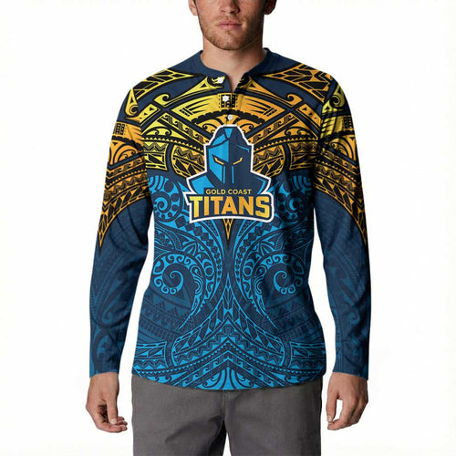 Personalized Gold Coast Titans Button Sweatshirt Polynesian Tribal Pattern Style