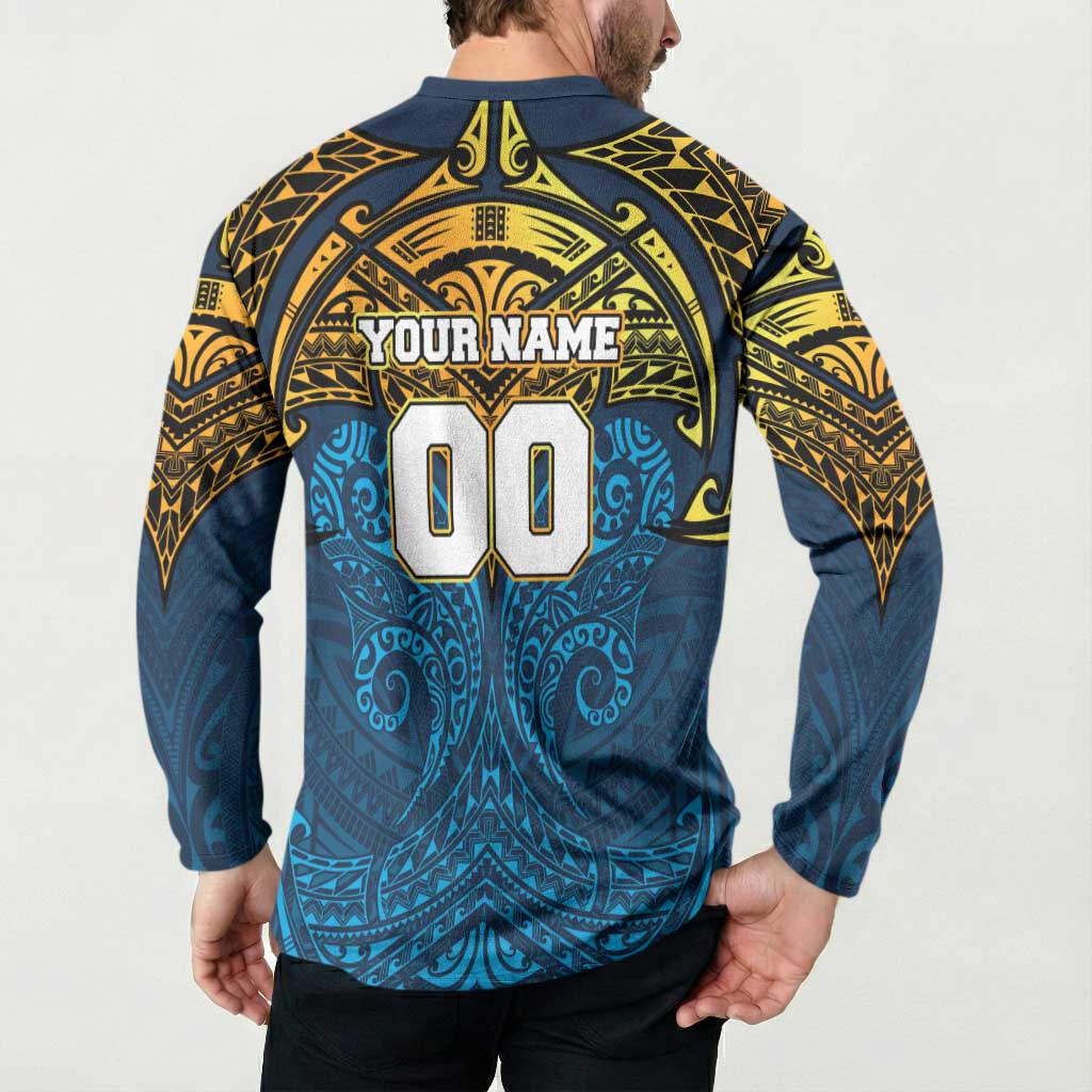 Personalized Gold Coast Titans Button Sweatshirt Polynesian Tribal Pattern Style