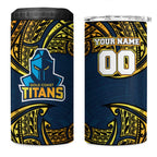 Personalized Gold Coast Titans 4 in 1 Can Cooler Tumbler Polynesian Tribal Pattern Style