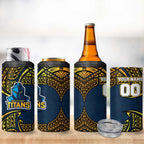 Personalized Gold Coast Titans 4 in 1 Can Cooler Tumbler Polynesian Tribal Pattern Style