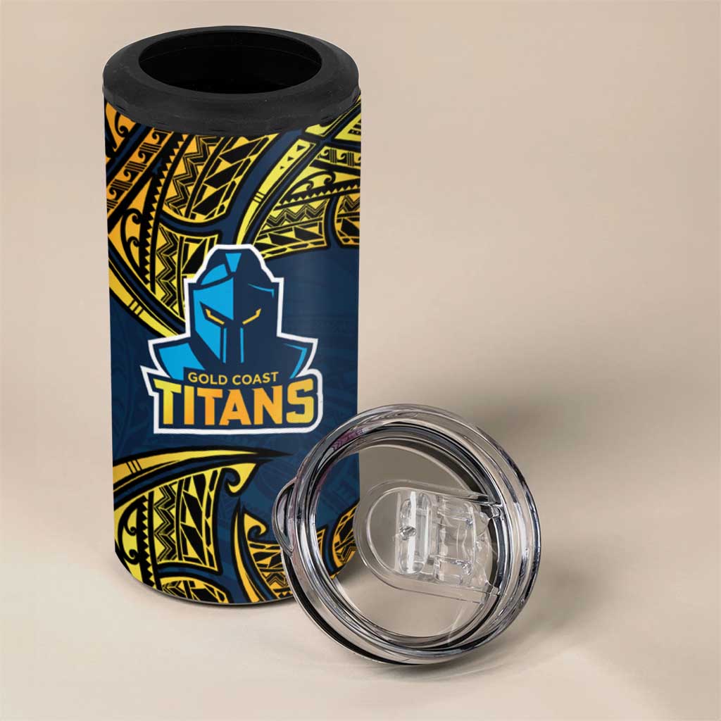 Personalized Gold Coast Titans 4 in 1 Can Cooler Tumbler Polynesian Tribal Pattern Style