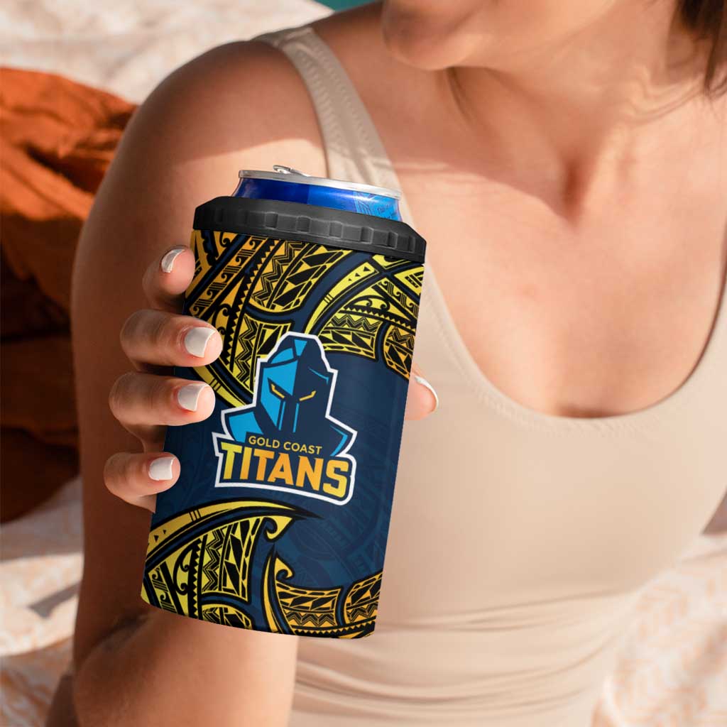 Personalized Gold Coast Titans 4 in 1 Can Cooler Tumbler Polynesian Tribal Pattern Style