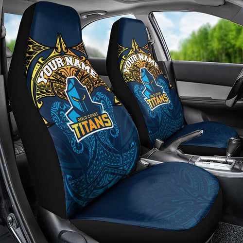 Personalized Gold Coast Titans Car Seat Cover Polynesian Tribal Pattern Style