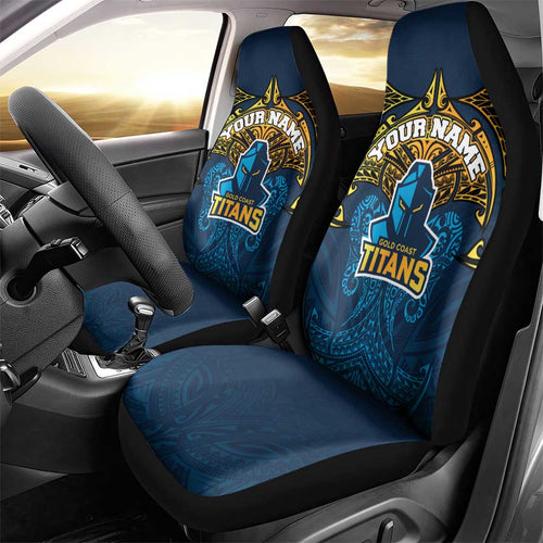 Personalized Gold Coast Titans Car Seat Cover Polynesian Tribal Pattern Style