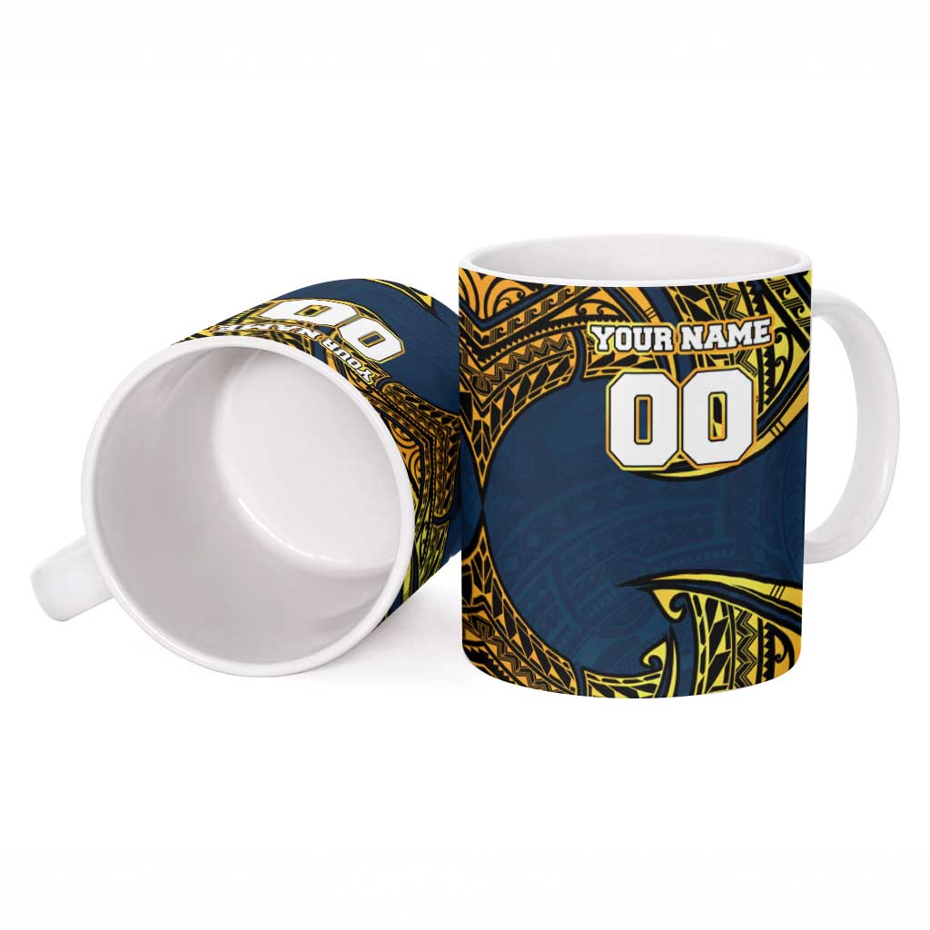 Personalized Gold Coast Titans Ceramic Mug Polynesian Tribal Pattern Style