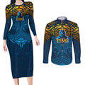 Personalized Gold Coast Titans Couples Matching Long Sleeve Bodycon Dress and Long Sleeve Button Shirt Polynesian Tribal Pattern Style