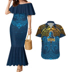 Personalized Gold Coast Titans Couples Matching Mermaid Dress and Hawaiian Shirt Polynesian Tribal Pattern Style