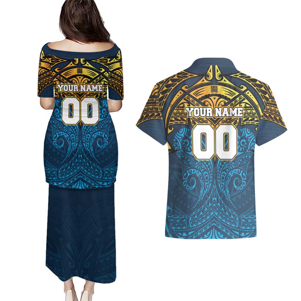 Personalized Gold Coast Titans Couples Matching Puletasi and Hawaiian Shirt Polynesian Tribal Pattern Style