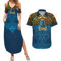 Personalized Gold Coast Titans Couples Matching Summer Maxi Dress and Hawaiian Shirt Polynesian Tribal Pattern Style