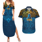 Personalized Gold Coast Titans Couples Matching Summer Maxi Dress and Hawaiian Shirt Polynesian Tribal Pattern Style
