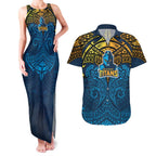 Personalized Gold Coast Titans Couples Matching Tank Maxi Dress and Hawaiian Shirt Polynesian Tribal Pattern Style