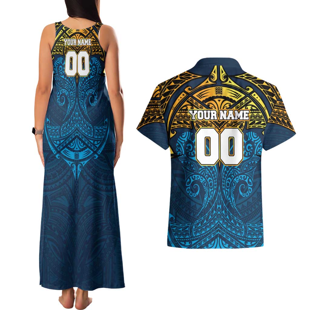 Personalized Gold Coast Titans Couples Matching Tank Maxi Dress and Hawaiian Shirt Polynesian Tribal Pattern Style