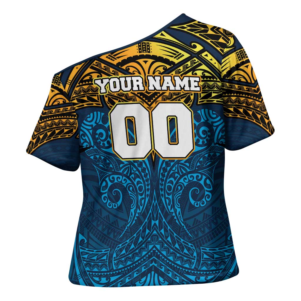 Personalized Gold Coast Titans Cross Shoulder Shirt Polynesian Tribal Pattern Style