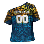 Personalized Gold Coast Titans Cross Shoulder Shirt Polynesian Tribal Pattern Style