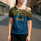 Personalized Gold Coast Titans Cross Shoulder Shirt Polynesian Tribal Pattern Style