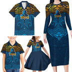 Personalized Gold Coast Titans Family Matching Long Sleeve Bodycon Dress and Hawaiian Shirt Polynesian Tribal Pattern Style