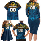 Personalized Gold Coast Titans Family Matching Long Sleeve Bodycon Dress and Hawaiian Shirt Polynesian Tribal Pattern Style