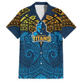 Personalized Gold Coast Titans Family Matching Long Sleeve Bodycon Dress and Hawaiian Shirt Polynesian Tribal Pattern Style