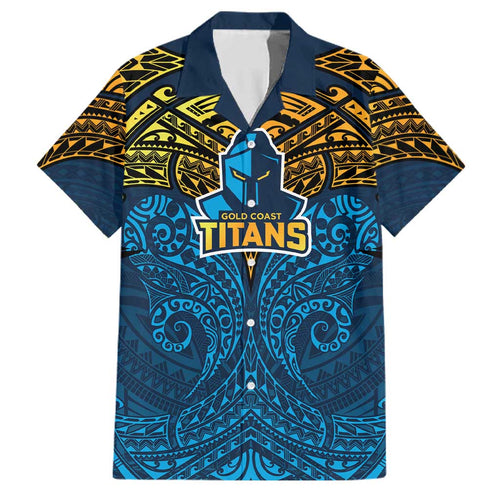 Personalized Gold Coast Titans Family Matching Long Sleeve Bodycon Dress and Hawaiian Shirt Polynesian Tribal Pattern Style
