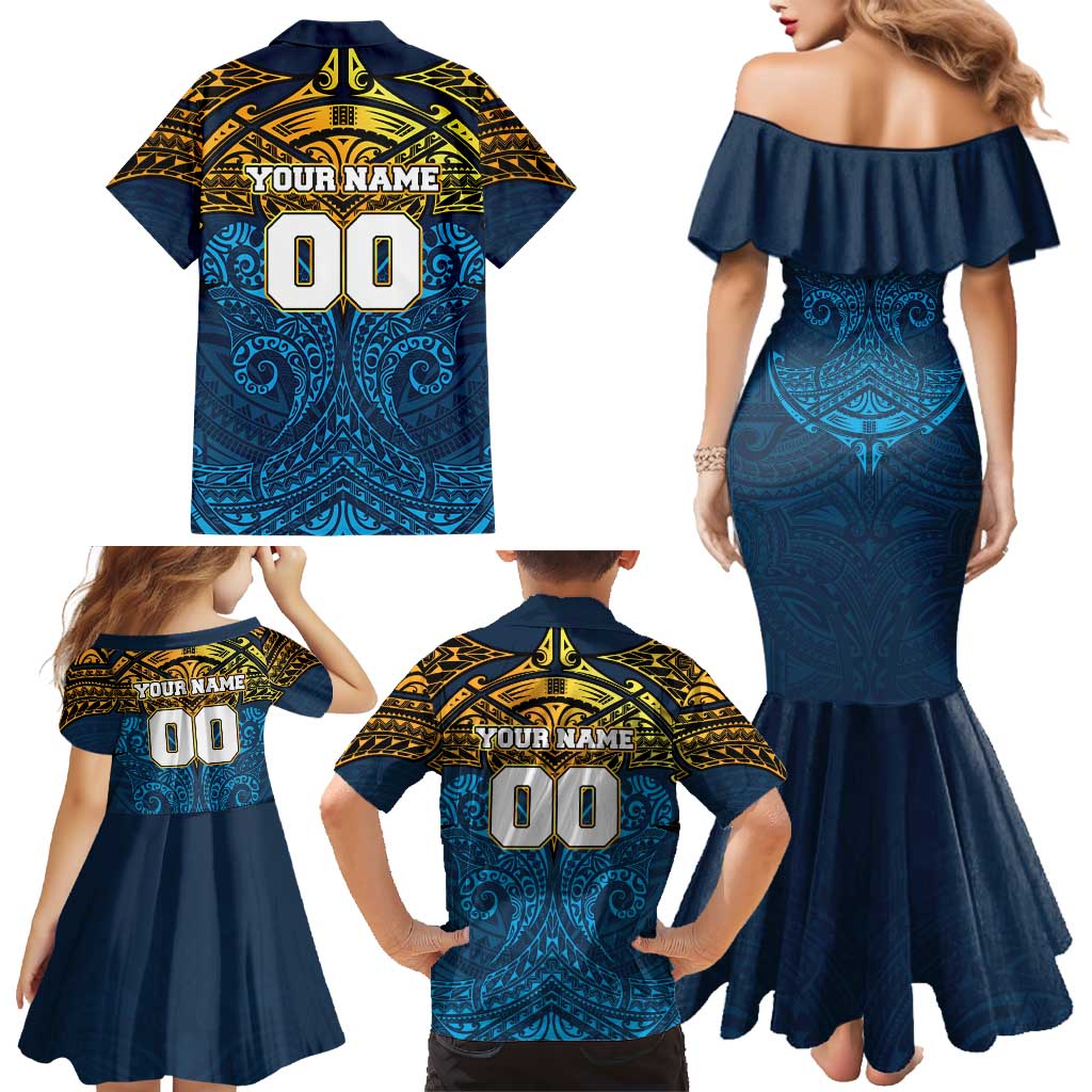 Personalized Gold Coast Titans Family Matching Mermaid Dress and Hawaiian Shirt Polynesian Tribal Pattern Style