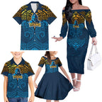 Personalized Gold Coast Titans Family Matching Off The Shoulder Long Sleeve Dress and Hawaiian Shirt Polynesian Tribal Pattern Style