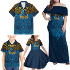Personalized Gold Coast Titans Family Matching Off Shoulder Maxi Dress and Hawaiian Shirt Polynesian Tribal Pattern Style