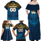 Personalized Gold Coast Titans Family Matching Off Shoulder Maxi Dress and Hawaiian Shirt Polynesian Tribal Pattern Style