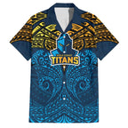 Personalized Gold Coast Titans Family Matching Off Shoulder Maxi Dress and Hawaiian Shirt Polynesian Tribal Pattern Style