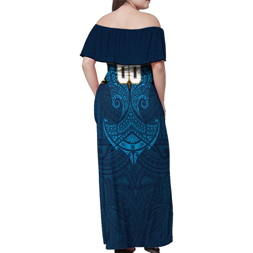 Personalized Gold Coast Titans Family Matching Off Shoulder Maxi Dress and Hawaiian Shirt Polynesian Tribal Pattern Style