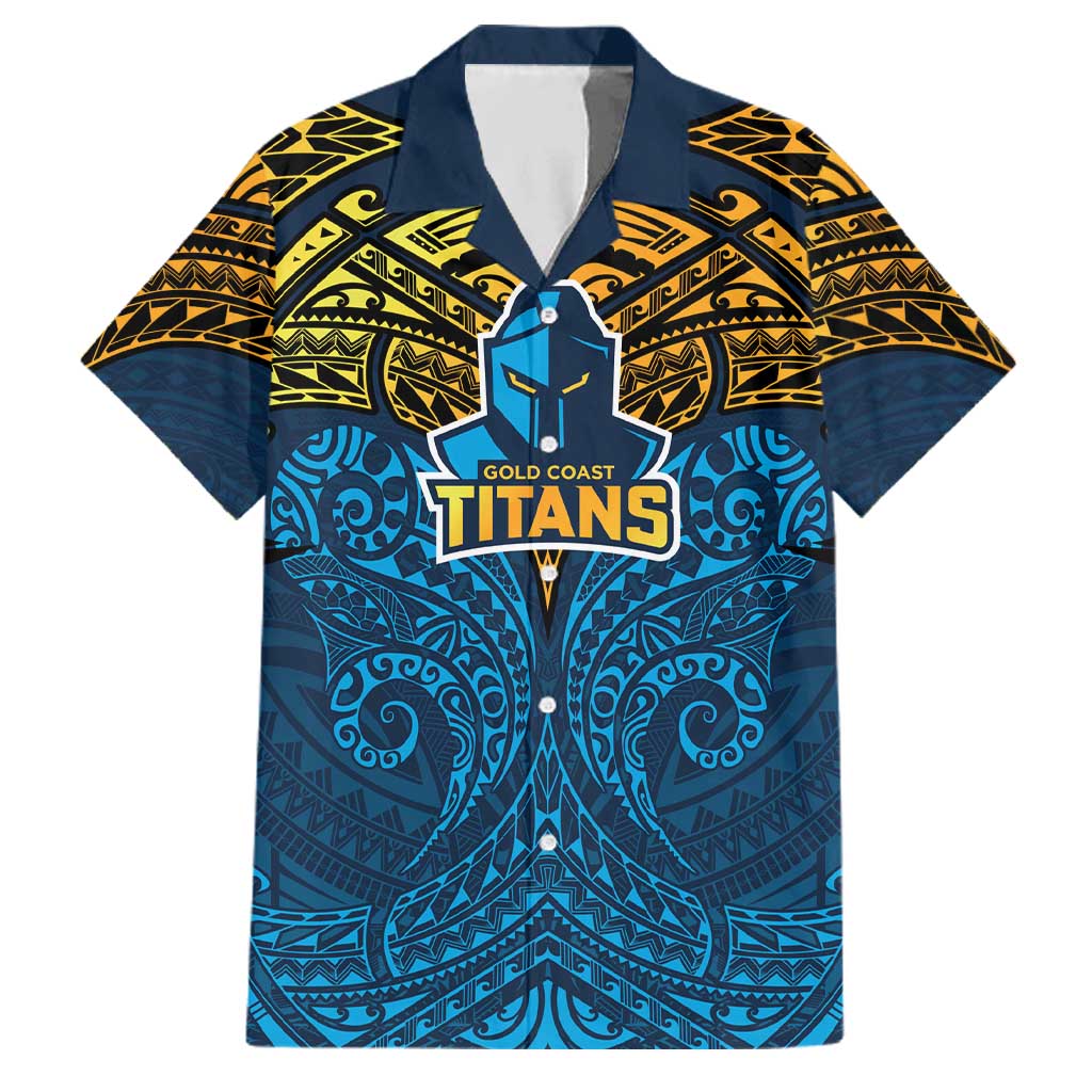 Personalized Gold Coast Titans Family Matching Off Shoulder Short Dress and Hawaiian Shirt Polynesian Tribal Pattern Style