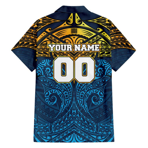 Personalized Gold Coast Titans Family Matching Off Shoulder Short Dress and Hawaiian Shirt Polynesian Tribal Pattern Style