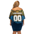 Personalized Gold Coast Titans Family Matching Off Shoulder Short Dress and Hawaiian Shirt Polynesian Tribal Pattern Style