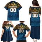 Personalized Gold Coast Titans Family Matching Puletasi and Hawaiian Shirt Polynesian Tribal Pattern Style