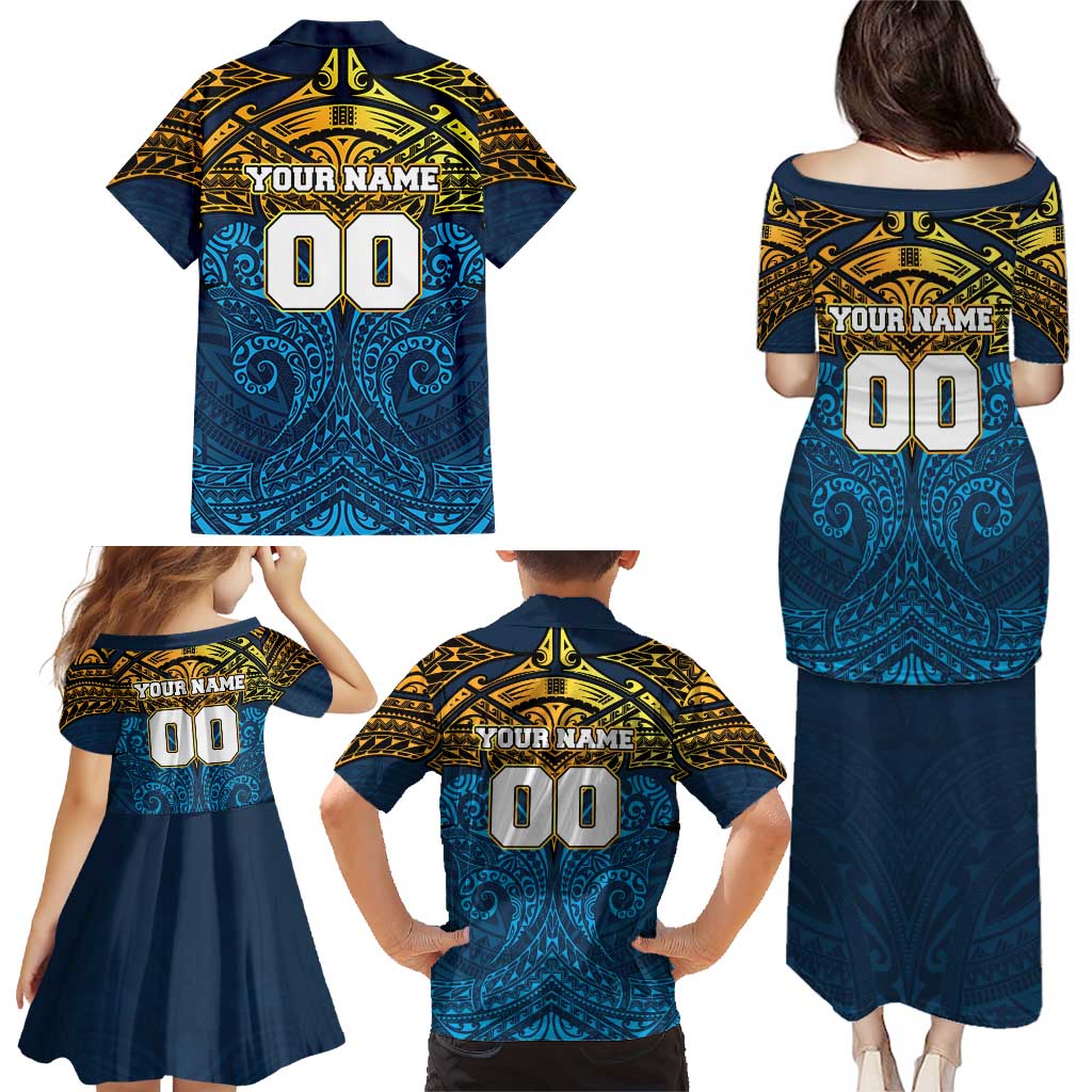 Personalized Gold Coast Titans Family Matching Puletasi and Hawaiian Shirt Polynesian Tribal Pattern Style