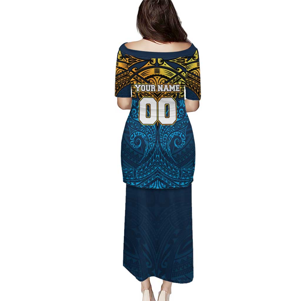 Personalized Gold Coast Titans Family Matching Puletasi and Hawaiian Shirt Polynesian Tribal Pattern Style