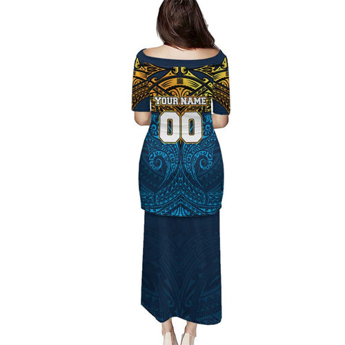 Personalized Gold Coast Titans Family Matching Puletasi and Hawaiian Shirt Polynesian Tribal Pattern Style