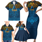 Personalized Gold Coast Titans Family Matching Short Sleeve Bodycon Dress and Hawaiian Shirt Polynesian Tribal Pattern Style