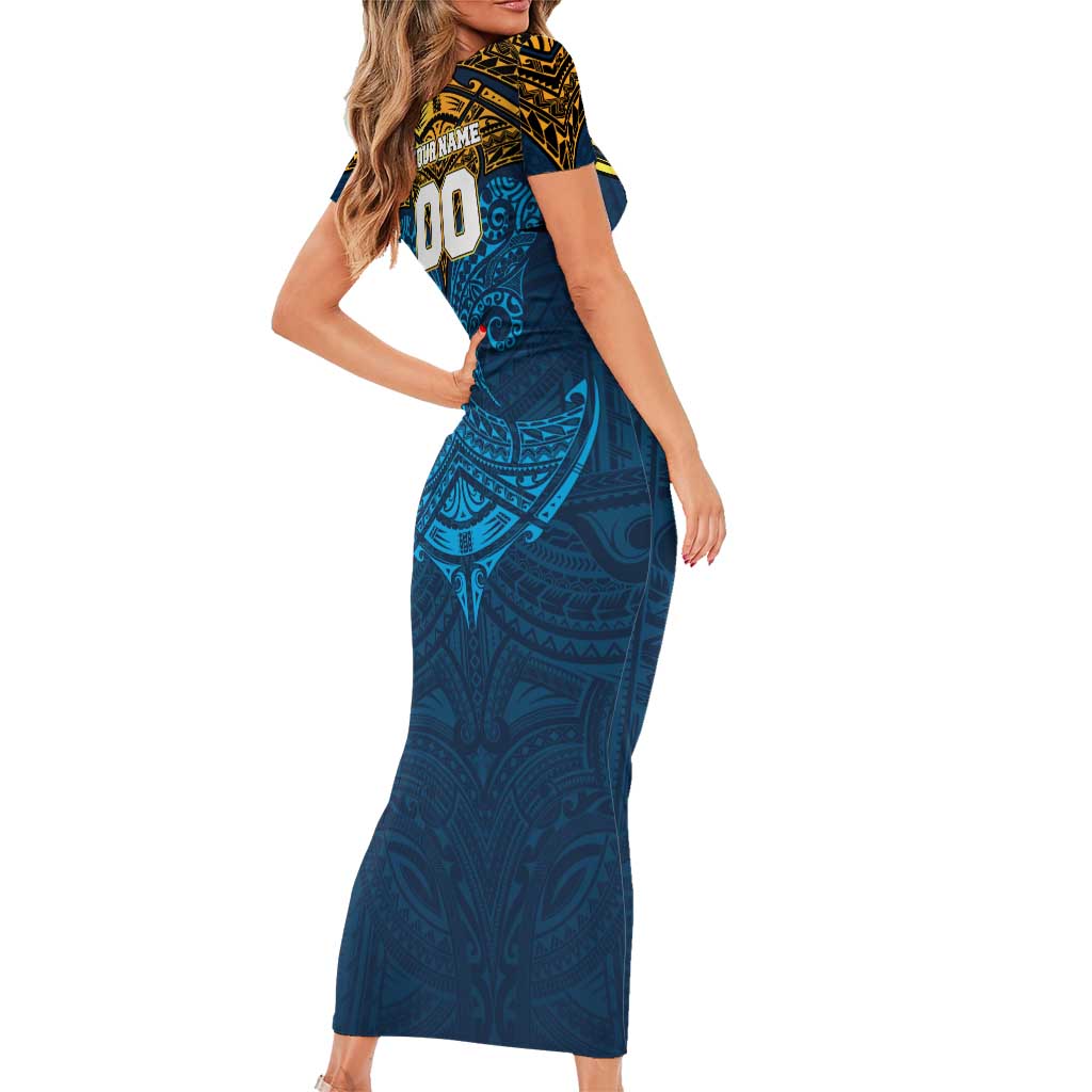 Personalized Gold Coast Titans Family Matching Short Sleeve Bodycon Dress and Hawaiian Shirt Polynesian Tribal Pattern Style