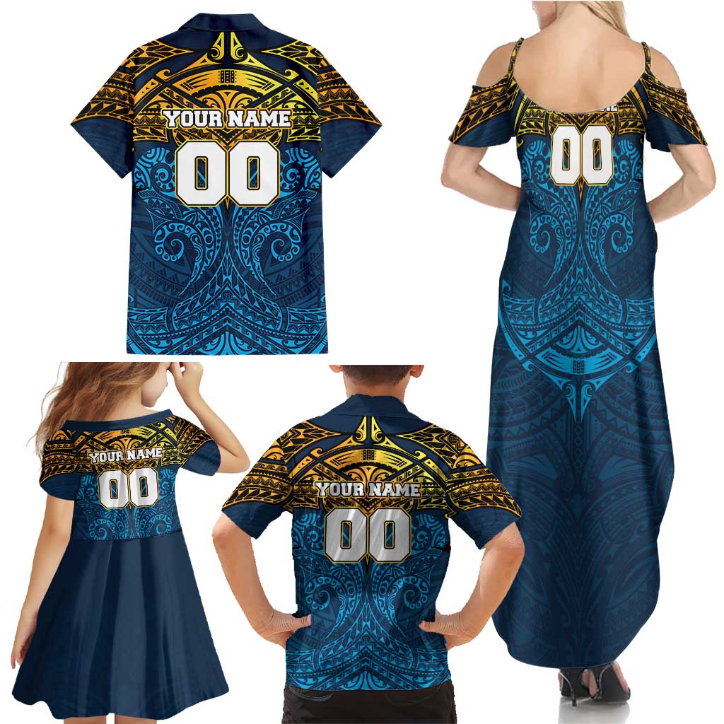 Personalized Gold Coast Titans Family Matching Summer Maxi Dress and Hawaiian Shirt Polynesian Tribal Pattern Style