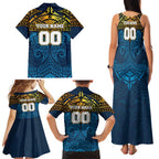 Personalized Gold Coast Titans Family Matching Tank Maxi Dress and Hawaiian Shirt Polynesian Tribal Pattern Style