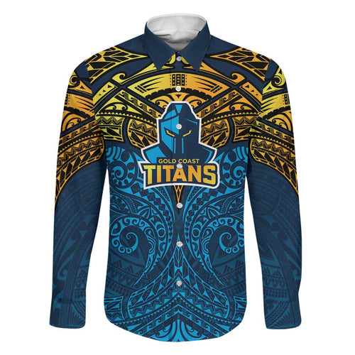 Personalized Gold Coast Titans Family Matching Tank Maxi Dress and Hawaiian Shirt Polynesian Tribal Pattern Style