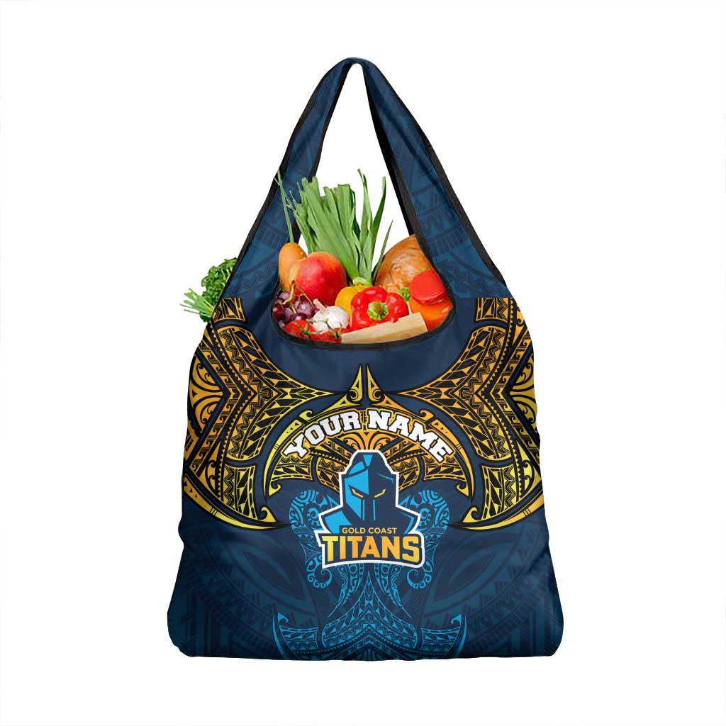 Personalized Gold Coast Titans Grocery Bag Polynesian Tribal Pattern Style