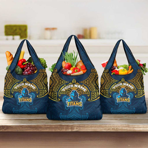 Personalized Gold Coast Titans Grocery Bag Polynesian Tribal Pattern Style