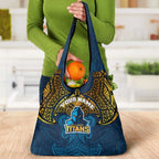 Personalized Gold Coast Titans Grocery Bag Polynesian Tribal Pattern Style