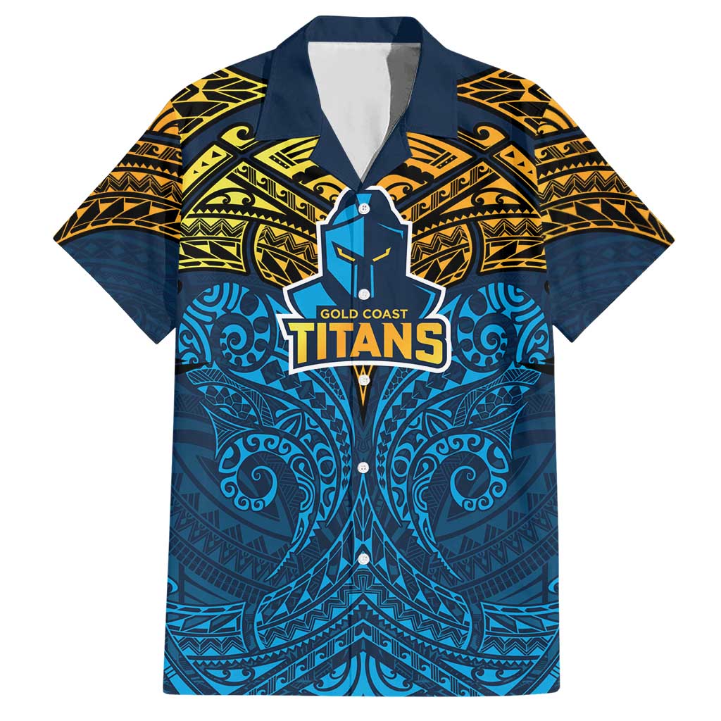 Personalized Gold Coast Titans Hawaiian Shirt Polynesian Tribal Pattern Style