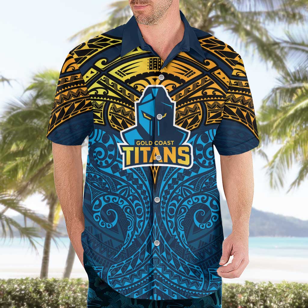 Personalized Gold Coast Titans Hawaiian Shirt Polynesian Tribal Pattern Style