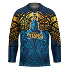Personalized Gold Coast Titans Hockey Jersey Polynesian Tribal Pattern Style
