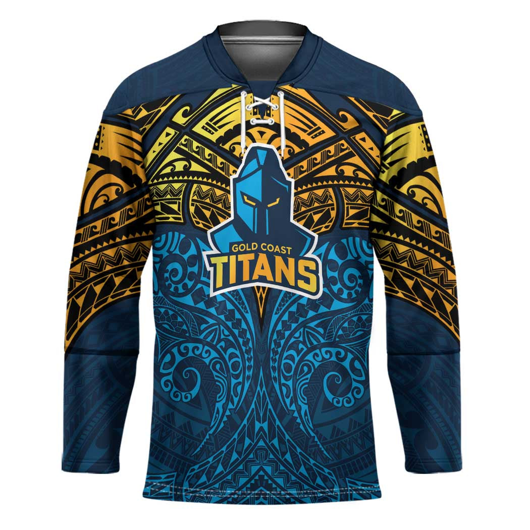 Personalized Gold Coast Titans Hockey Jersey Polynesian Tribal Pattern Style